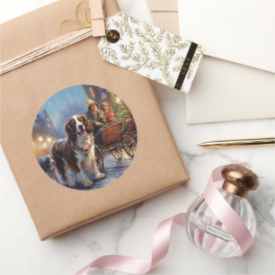 Adesivo Redondo Estação Festiva de Natal Inglês Springer Spaniel