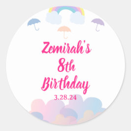 Adesivo Redondo Estação Rainy - Guarda-chuvas Pastel e Nuvens