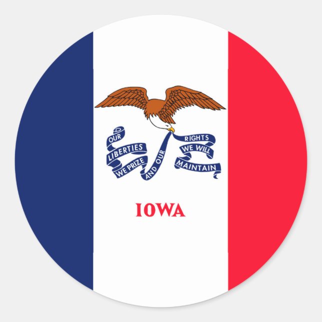 Adesivo Redondo Estado de Iowa Flag Design (Frente)
