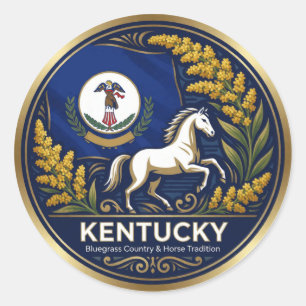 Adesivo Redondo Estado de Kentucky Bluegrass Patrimônio 🐎