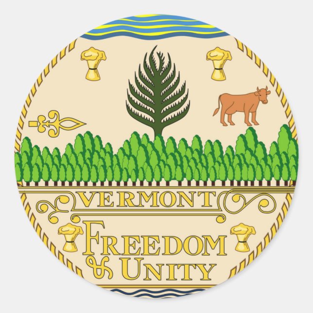 Adesivo Redondo Estado de Vermont - símbolo da república américa - (Frente)