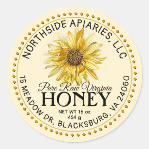 Adesivo Redondo Estado Denominação Raw Honey Vintage Sunflower Yel