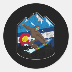 Adesivo Redondo Estado Do Colorado Flag Snowboard Gift Bigfoot B