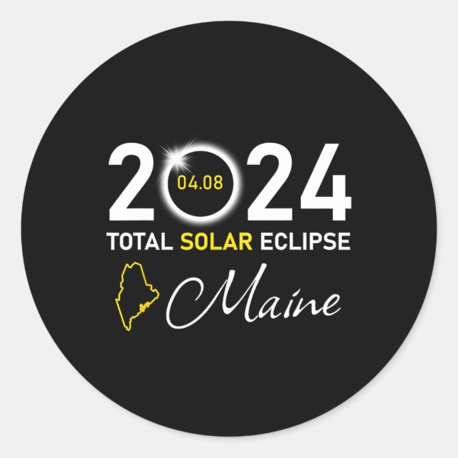 Adesivo Redondo Estado Total do Eclipse Solar Maine 2024 (Frente)