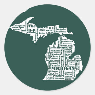 Adesivo Redondo Estado Verde das Cidades de Michigan