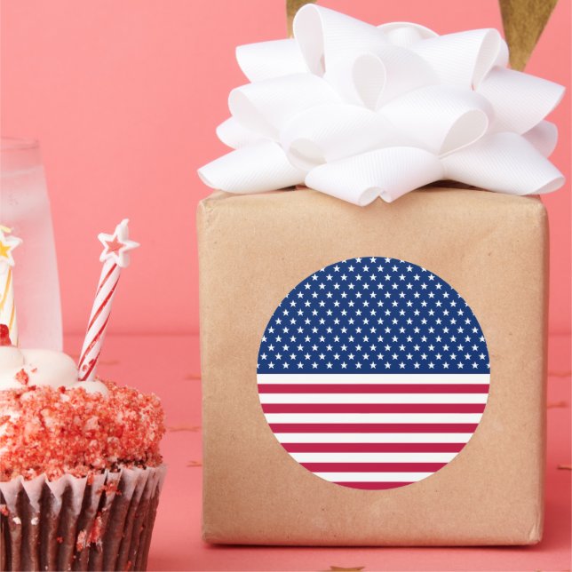 Adesivo Redondo Estados Unidos Bandeira Estrelas Patrióticas Strip (Festa)