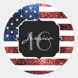 Adesivo Redondo Estados Unidos bandeira vermelho faíscas azul doce
