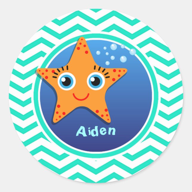 Adesivo Redondo Estaleiro Laranja; Aqua Green Chevron (Frente)