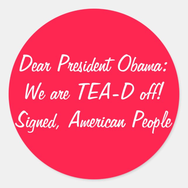 Adesivo Redondo Estamos a TEA-D! Festa de Chá no Dia do Imposto (Frente)