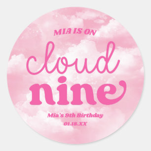 Adesivo Redondo Estamos na Nona Nuvem Rosa 9º Nono Aniversário