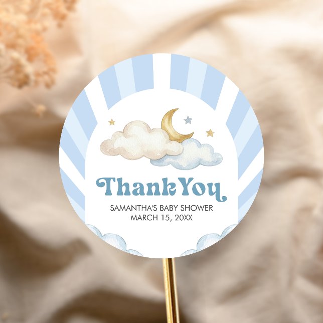 Adesivo Redondo Estamos sobre a Lua Chuvinha de Bebê (Over the Moon Baby Shower Sticker)