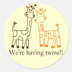 Adesivo Redondo "Estamos tendo gêmeos!!" Girafas gêmeas