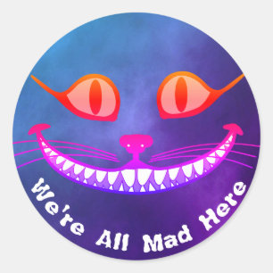 Adesivo Redondo Estamos todos loucos aqui. Gato de Cheshire Roxo