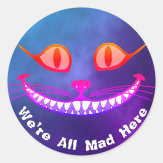 Adesivo Redondo Estamos todos loucos aqui. Gato de Cheshire Roxo