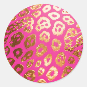 Adesivo Redondo Estampa de leopardo dourado rosa quente Glam