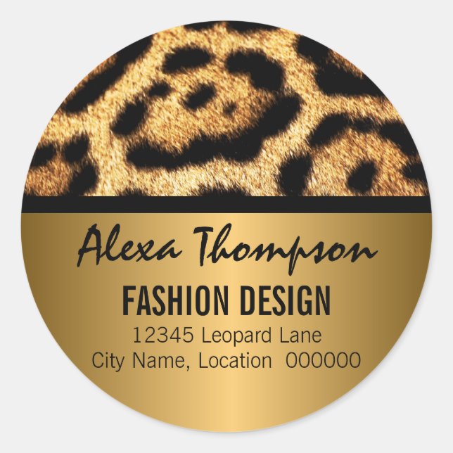 Adesivo Redondo Estampa de leopardo e visual dourado (Frente)