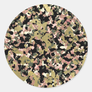 Adesivo Redondo Estampa de Padrão de Camuflagem Preto Rosa Verde D