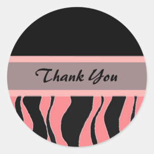 Adesivo Redondo Estampa de Zebra Preto e Rosa Obrigado
