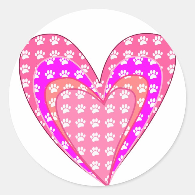 Adesivo Redondo Estampas De Cães E Corações Rosa (Frente)