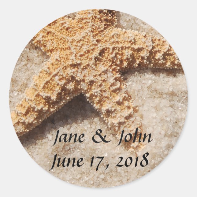 Adesivo Redondo Estampas de Starfish de Casamento de Praia (Frente)