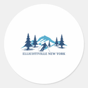 Adesivo Redondo Estância de esqui Ellicottville Nova York Esquiado