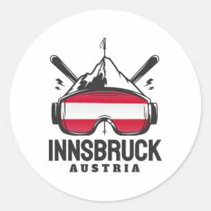 Adesivo Redondo Estância de Esqui Innsbruck Áustria Esqui Retro