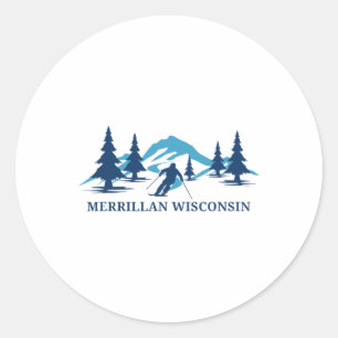 Adesivo Redondo Estância de esqui Merrillan Wisconsin Esqui Esquia