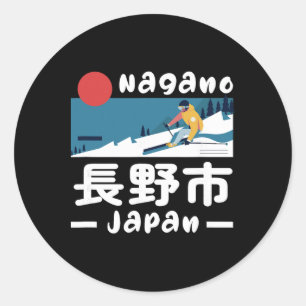 Adesivo Redondo Estância de esqui Nagano Japão Esqui Alpes Japones