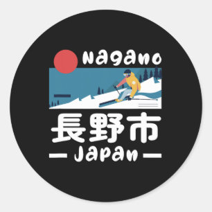 Adesivo Redondo Estância de esqui Nagano Japão Esqui Alpes Japones