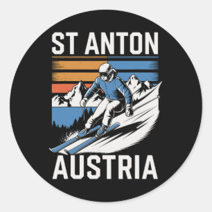 Adesivo Redondo Estância de esqui Retro St Anton Áustria