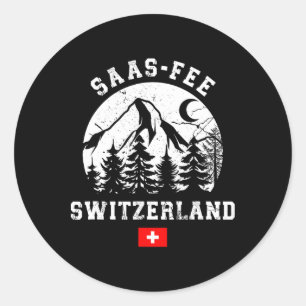 Adesivo Redondo Estância de esqui Saas-fee Suíça Alpes Esqui alpin