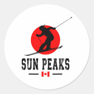 Adesivo Redondo Estância de Esqui Sun Peaks Canadá Montanhas Rocho