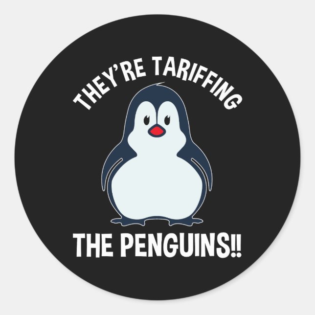 Adesivo Redondo Estão a Tarifar os Pinguins! (Frente)