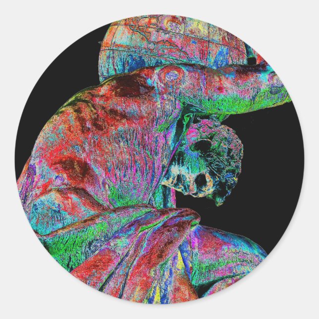 Adesivo Redondo Estátua Bismarck, Berlim, Atlas Deus Grego, Colori (Frente)