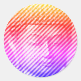 Adesivo Redondo Estátua Colorida De Rosto Buda Formada Por Linhas