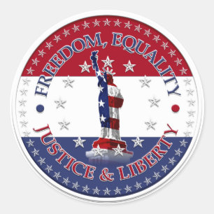 Adesivo Redondo Estátua da Liberdade, Igualdade, JUSTIÇA, LIBERDAD