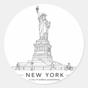 Adesivo Redondo Estátua da Liberdade Nova York Arte Linear
