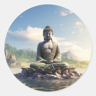 Adesivo Redondo Estátua de Buda Posição de Meditação
