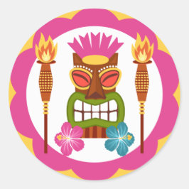 Adesivo Redondo Estátua de Tiki com Tochas