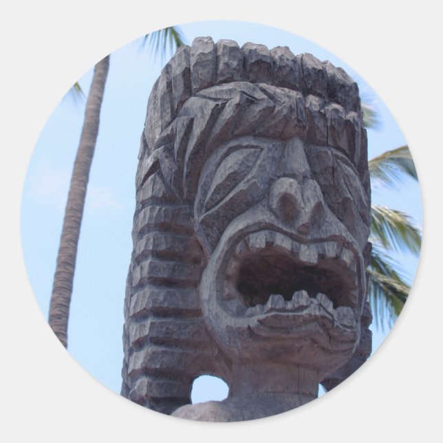 Adesivo Redondo Estátua de Tiki em Kona, Havaí - Sticker (Frente)