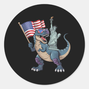 Adesivo Redondo Estátua Dino Da Liberdade Em 4 De Julho, Meninos E