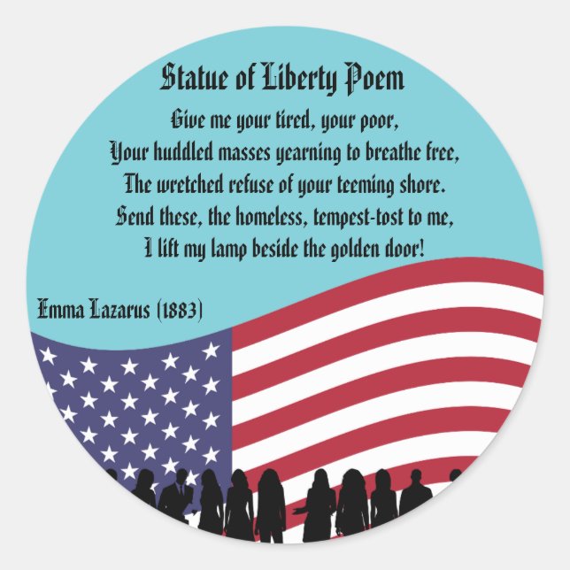 Adesivo Redondo Estátua do Poema da Liberdade, Nação dos Imigrante (Frente)