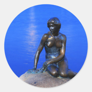 Adesivo Redondo Estátua pequena da sereia, Copenhaga, Dinamarca