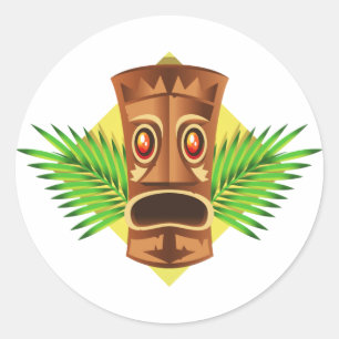 Adesivo Redondo Estátua tropical terrificando de Tiki com palmas
