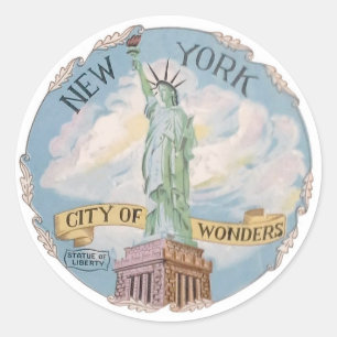 Adesivo Redondo Estátua Vintage de Nova York da Cidade das Maravi