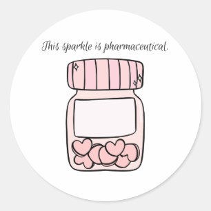 Adesivo Redondo Este Brilho é Farmacêutico Comprimidos Rosa Fofos