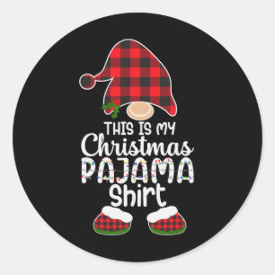 Adesivo Redondo Este É Meu Natal Pajama Gnomo Xmas Xadrez Vermelha