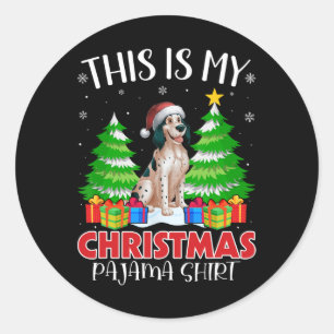 Adesivo Redondo Este É Meu Natal Pajama Inglês Cachorro Xma