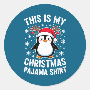 Adesivo Redondo Este É Meu Pinguim De Natal De Pijama