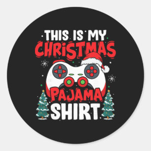 Adesivo Redondo Este é o meu jogo de vídeo de pijama de Natal Game